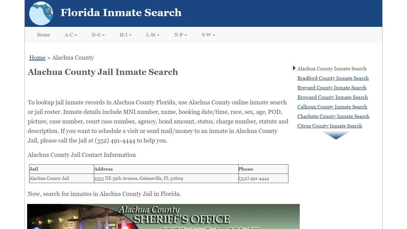 Alachua County FL Jail Inmate Search