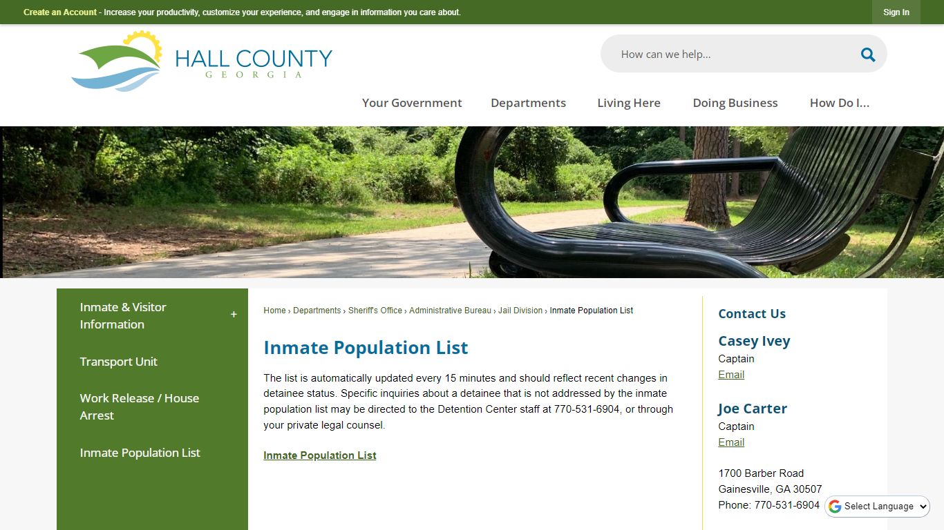 Inmate Population List | Hall County, GA - Official Website